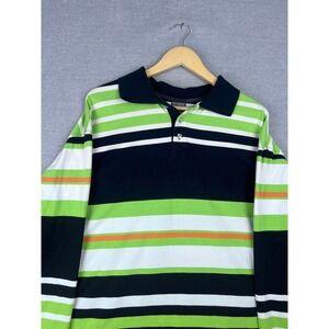 Five Elementz‎ Mens 2XL Striped Long Sleeve Polo Shirt Green Black White Orange